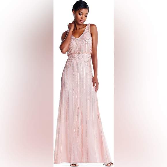 Adrianna Papell Blush Pink Beaded and Sequin Art Nouveau Gown Sz. 8 NWT - Picture 1 of 13